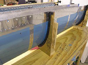 Finished riveting in the inner ribs on the left fuel tank