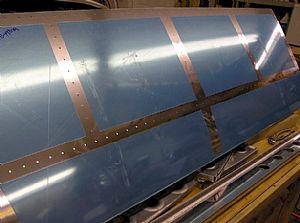 Removed the blue plastic film on the right Horizontal Stabilizer skin