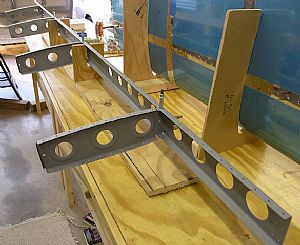 Started clecoing the Front Spar and selected middle ribs together