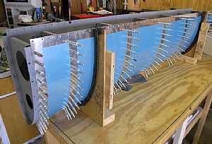 Finished deburring, dimpling and priming the leading edge assembly