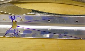 Close-up of a stiffener before the cut