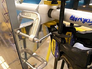 View of the clamped brace from in front of the firewall