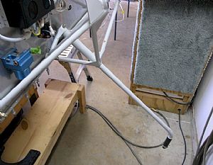 Here I''ve slid the nose gear into position and bolted it in place. 