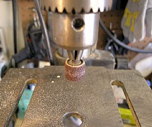 The Dremmel sanding wheel in the drill press